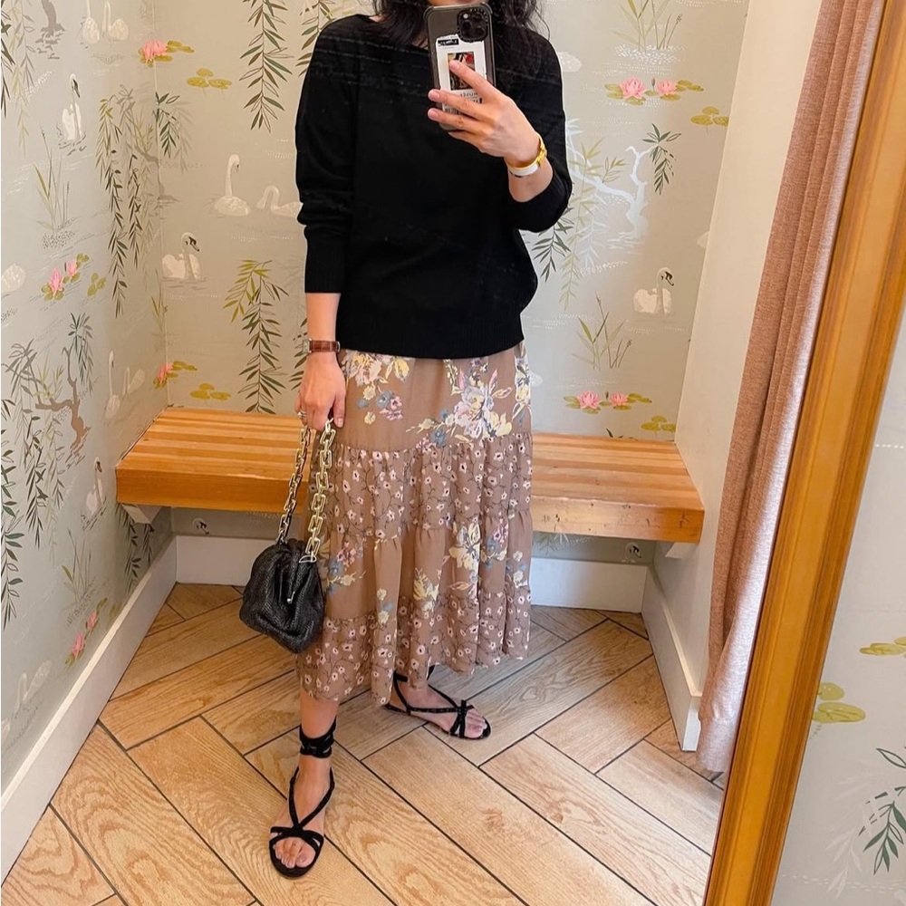 Floral Brown Tiered Skirt